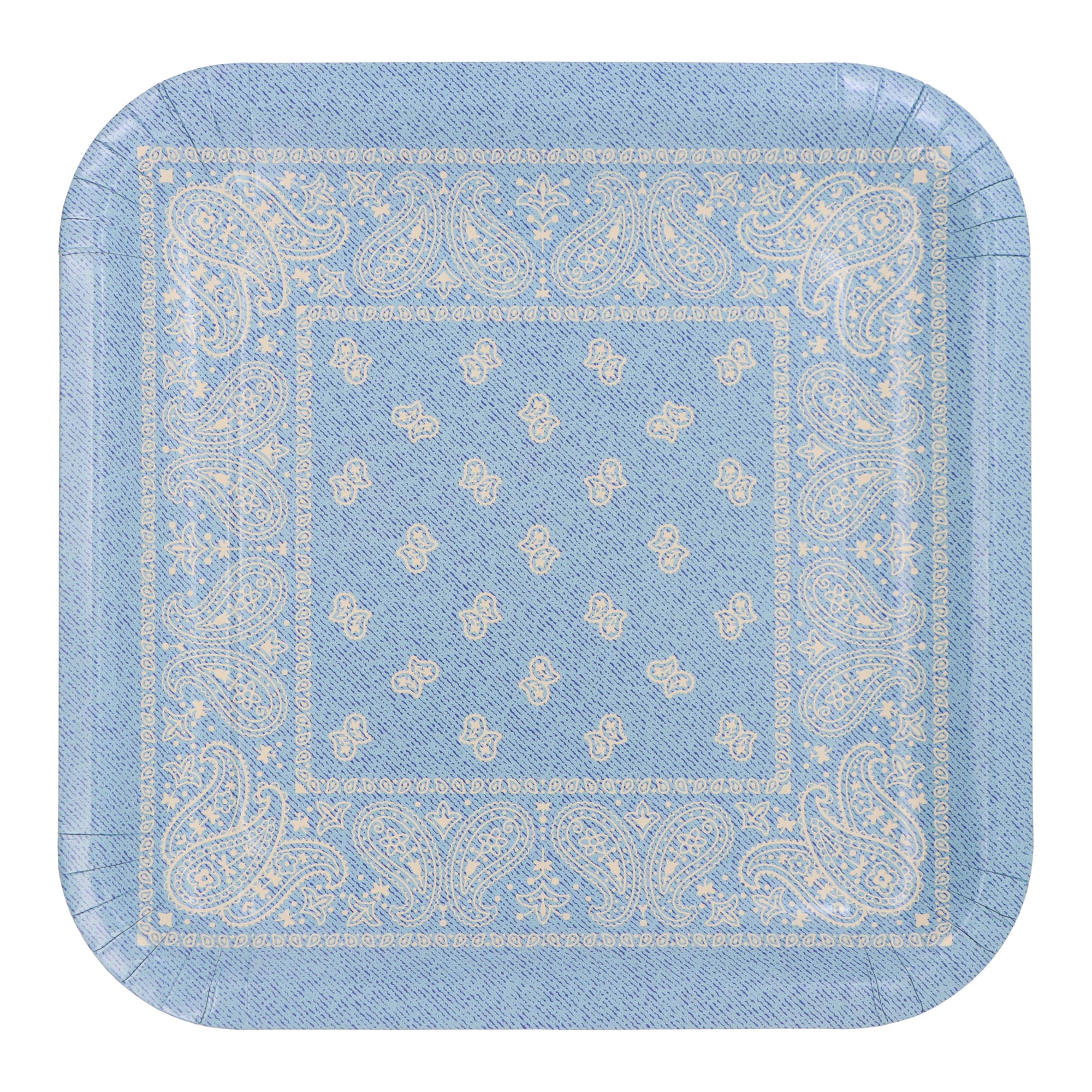 12 Packs: 10 ct. (120 total) 9" Square Blue Bandana Dinner Plates by Celebrate It™